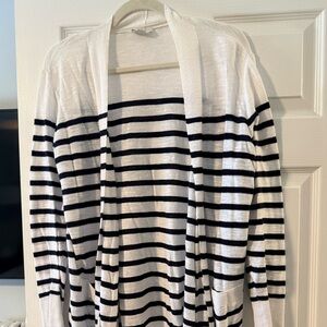 LOFT Black and White Striped Cardigan